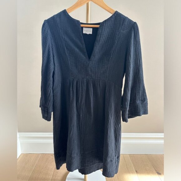 Honorine Coco Black Tiered Cotton Gauze Seersucker Mini Dress – Size Small - Picture 1 of 9